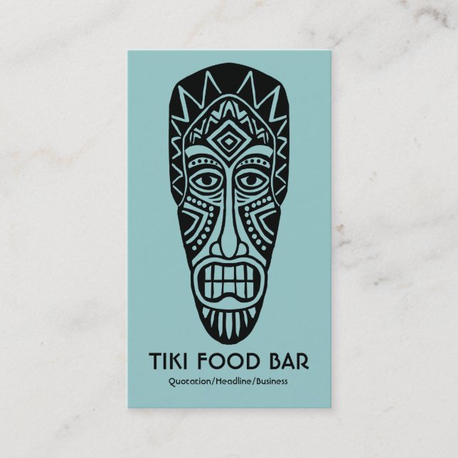 Carte De Visite Masque Tiki - Lt bleu vert sur blanc (Devant)