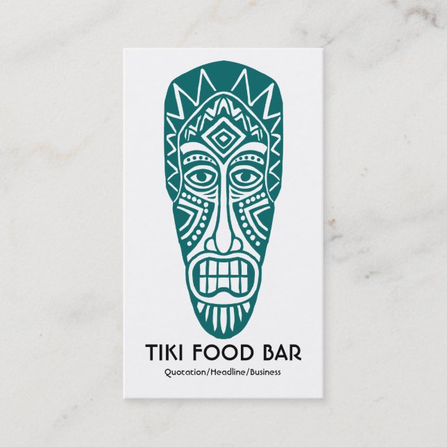 Carte De Visite Masque Tiki - Vert mousse sur blanc (Devant)