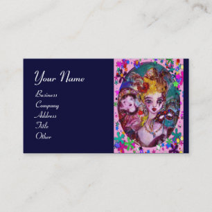 Carte De Visite MASQUES DE MASQUÉRADE VALENTINE, CONFETTI, bleu ro