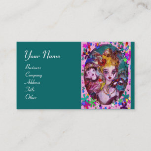 Carte De Visite MASQUES DE MASQUERADE VALENTINE, CONFETTI, vert ro