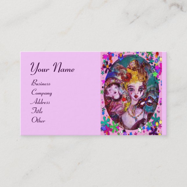 Carte De Visite MASQUES DE MASQUÉRADE VALENTINE, CONFETTI, violet  (Devant)