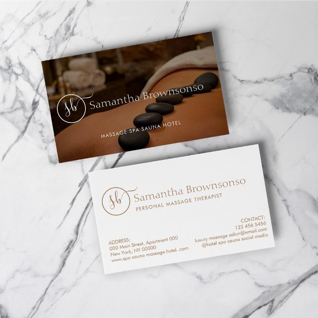 Carte De Visite Massage de détente au spa aux pierres chaudes (Hot Stone Spa Retreat Massage Business Card)