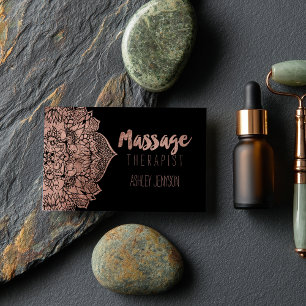 Carte De Visite Massage de mandala floral rose en or Faux