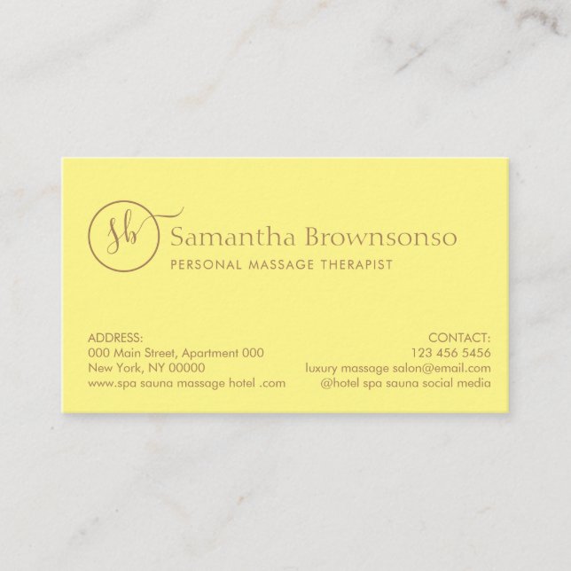 Carte De Visite Massage de retraite de spa à pierre chaude jaune (Devant)