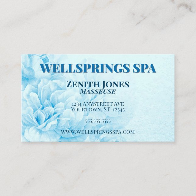 Carte De Visite Massage Spa à fleurs bleues (Devant)