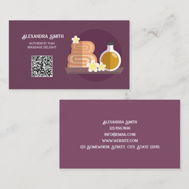 Carte De Visite Massage thaïlandais personnalisé QR (Devant / Derrière)