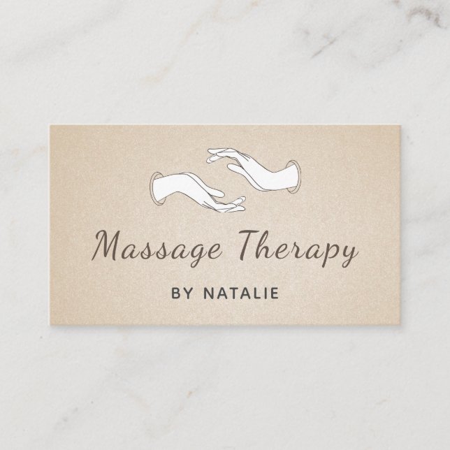 Carte De Visite Massage Thérapie Boho Script Moderne Mains de guér (Devant)