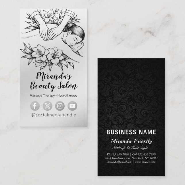 Carte De Visite Massage Thérapie Guérison Mains Énergie Spa Bien-ê (Devant / Derrière)