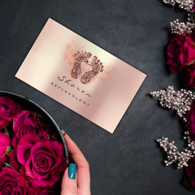 Carte De Visite Massage Thérapie Réflexologie Rose Gold Parties sc (Massage Therapy Reflexology Rose Gold Glitter Dust Business Card)