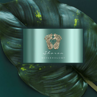 Carte De Visite Massage Thérapie Réflexologie Turquoise Gold Parti