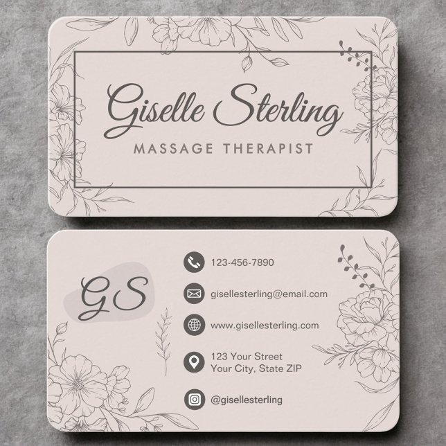 Carte De Visite Massage Therapist Blush Pink Floral (Créateur téléchargé)