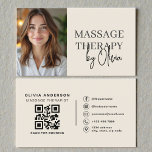 Carte De Visite Massage Therapist Neutral Beige Photo QR Code<br><div class="desc">Promote your wellness practice with this massage therapist neutral beige photo QR code business card. The soft beige tone creates a calm, professional look while the photo layout highlights your brand visually. An integrated QR code allows clients to quickly access booking links, contact information, or your website. Ideal for massage...</div>