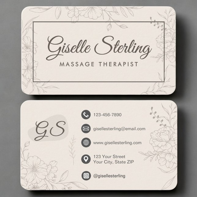 Carte De Visite Massage Therapist Neutral Floral (Créateur téléchargé)