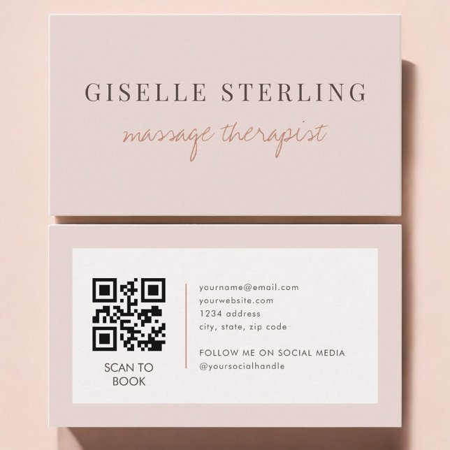 Carte De Visite Massage Therapist QR Code Blush Pink  (Créateur téléchargé)