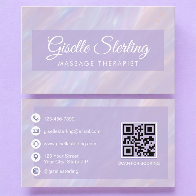 Carte De Visite Massage Therapist QR Code Iridescente Opal (Créateur téléchargé)