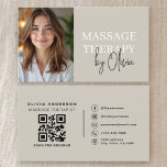 Carte De Visite Massage Therapist QR Code Photo<br><div class="desc">Promote your wellness practice with this massage therapist QR code photo business card. The clean layout allows you to showcase your brand visually while the integrated QR code gives clients quick access to booking links, contact details, or your website. Designed with modern styling and clear typography, this card is ideal...</div>