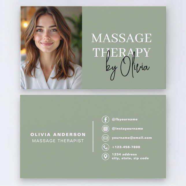 Carte De Visite Massage Therapist Sage Green Photo (Créateur téléchargé)