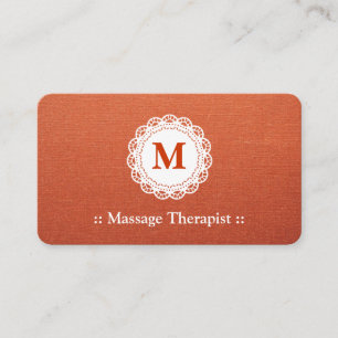 Carte De Visite Massage Thérapiste Élégant Monogramme dentelle