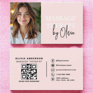 Carte De Visite Massage Thérapiste QR Code Blush Pink Photo