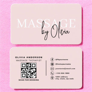 Carte De Visite Massage Thérapiste QR Code rose pâle