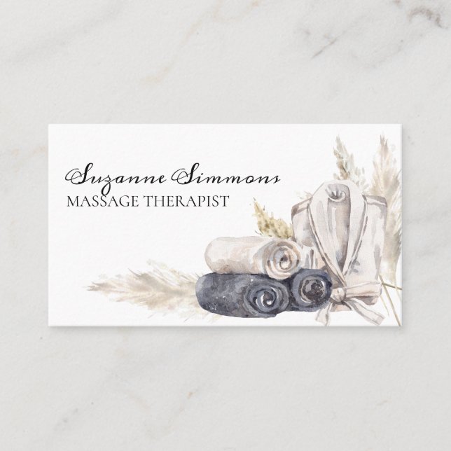 Carte De Visite Massage Thérapiste Salon Boho Aquarelle (Devant)