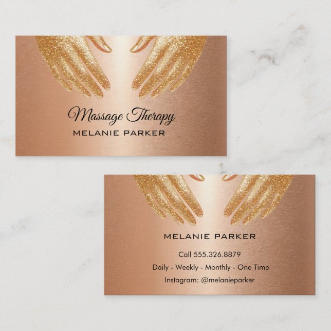 Carte De Visite Massage Therapy Hands Rose Gold  (Devant / Derrière)