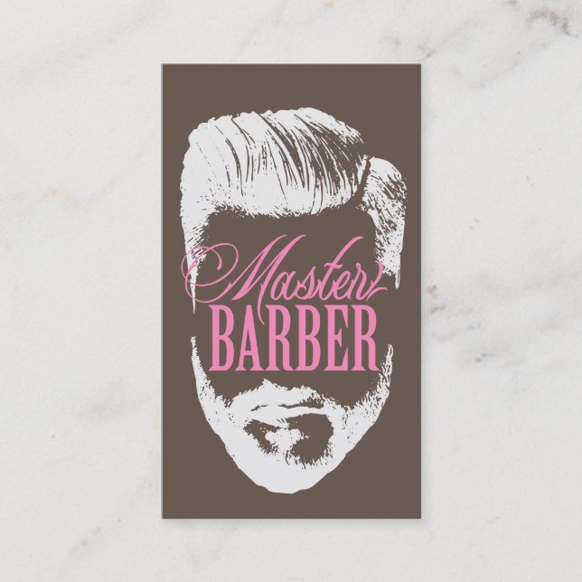 Carte De Visite Master Barber Typographie rose Brown Barbershop (Devant)