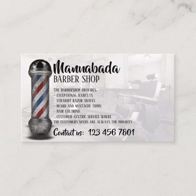 Carte De Visite Mât de barbier blanc approvisionnement boutique ph (Devant)