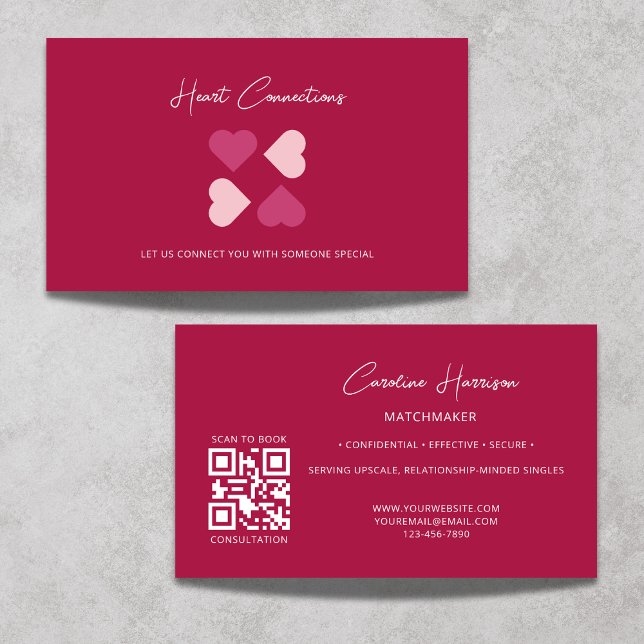 Carte De Visite Matchmaker Dating Service QR Code Red Heart Modern (Créateur téléchargé)