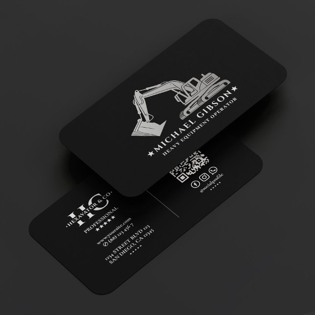 Carte De Visite Matériel lourd Opérateur Construction Argent noir (Heavy Equipment Operator Construction Black Silver Business Card
)