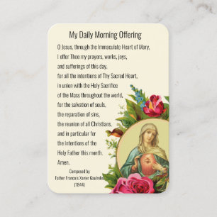 Carte De Visite Matin de prière catholique offrant Vierge Marie Jé