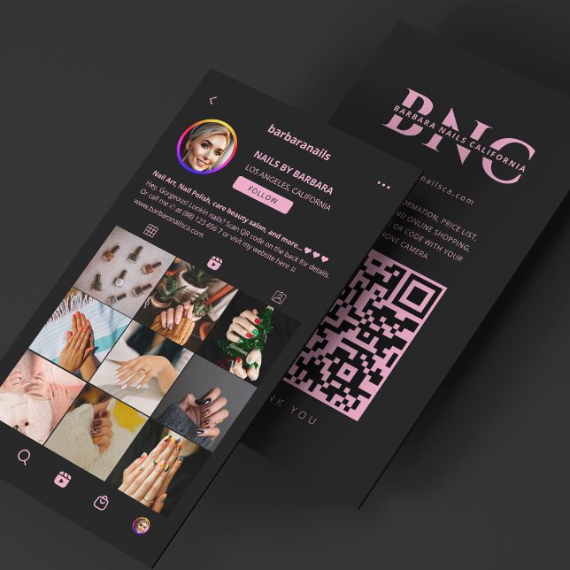Carte De Visite Matrice esthétique Black Pink Nail Tech Beauté Gri (Aesthetic Black Pink Nail Tech Beauty Grid Business Card
)