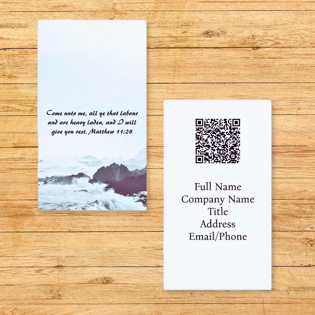 Carte De Visite Matthieu 11:28 Ocean Red Sunset code QR (Matthew 11:28 Ocean Red Sunset QR code Business Cards)