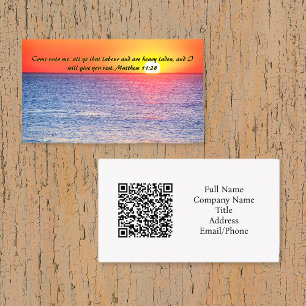 Carte De Visite Matthieu 11:28 Ocean Red Sunset code QR