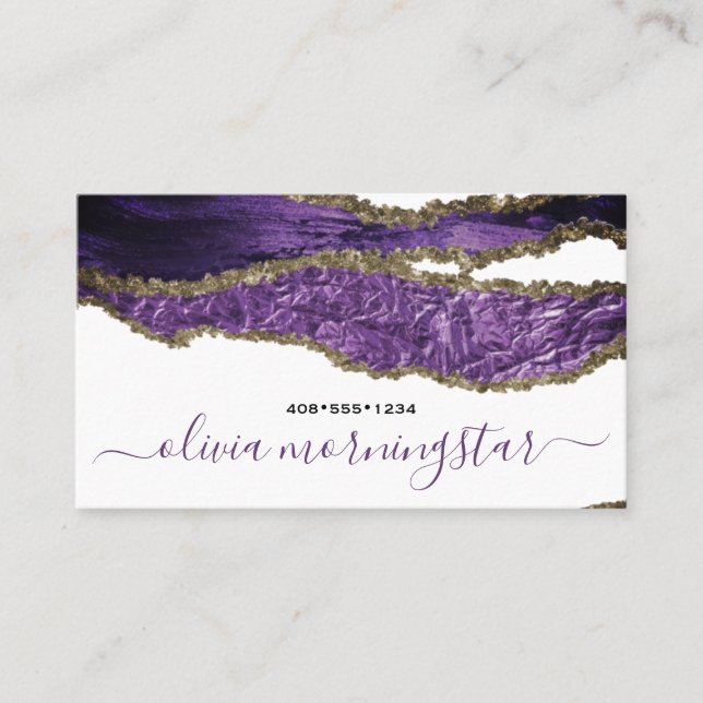 Carte De Visite Mauve Pourpre Faux Feuille Déchirée  (Devant)