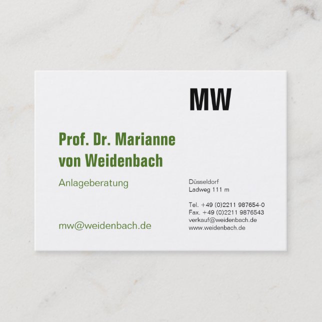 Carte De Visite Maximal Élégant vert (Devant)