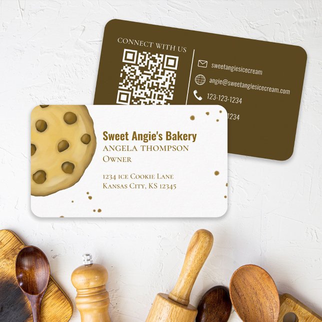 Carte De Visite Me connecter | QR Code Simple Boulangerie Cookie (Créateur téléchargé)