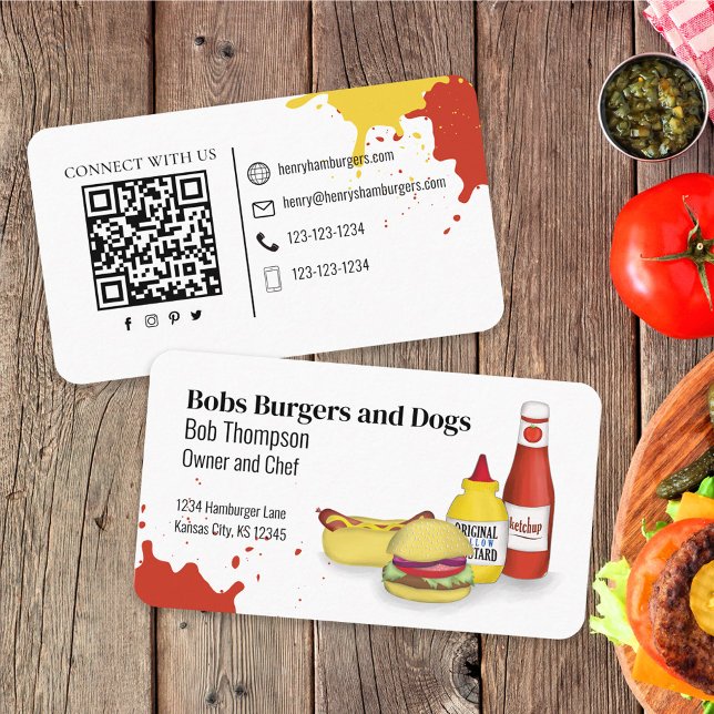 Carte De Visite Me connecter | QR Code Simple Hamburger Hotdogs (Créateur téléchargé)