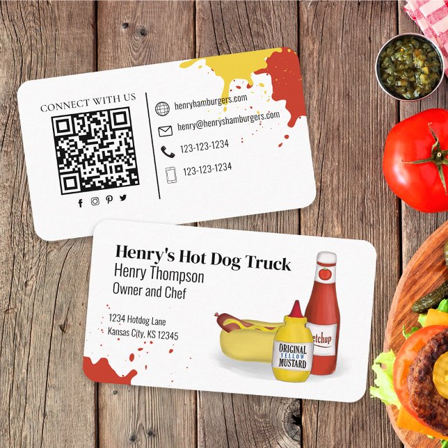 Carte De Visite Me connecter | QR Code Simple Hotdog Modern (Créateur téléchargé)