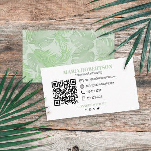 Carte De Visite Me connecter   QR Code Social Media Palm Feuilles