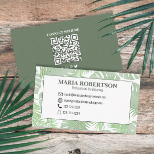 Carte De Visite Me connecter   QR Code Social Media Palm Feuilles