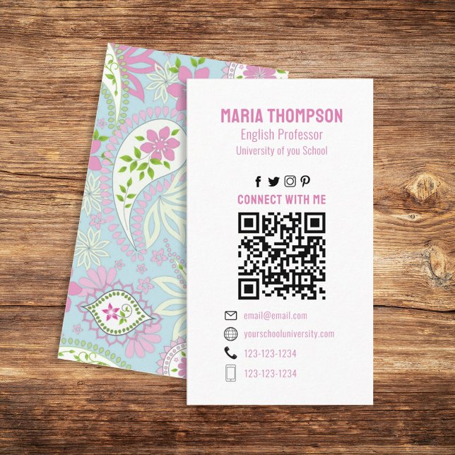 Carte De Visite Me connecter | Social Media QR Code Paisley (Créateur téléchargé)