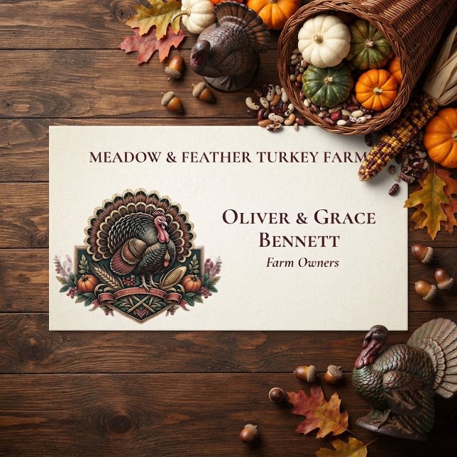 Carte De Visite Meadow & Feather Minimal Logo de Ferme de Dinde Mo (Meadow & Feather Minimal Turkey Farm Logo Modern Business Card)