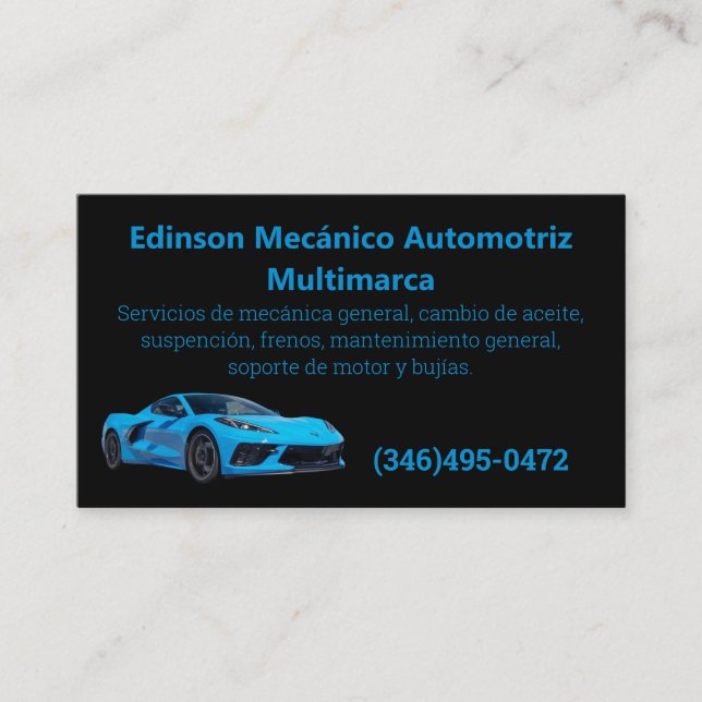 Carte De Visite Mecánico Automotriz Tarjetas de Negocios (Devant)