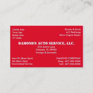 Carte de visite mécanique de réparation automatiqu