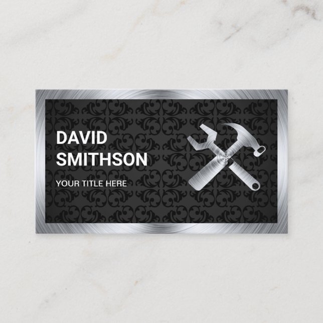 Carte De Visite Mécanique de réparation automatique en acier noir  (Devant)