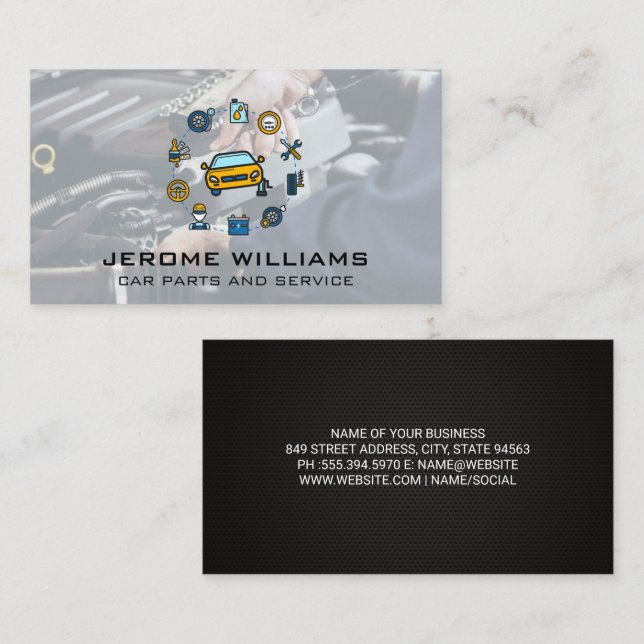 Carte De Visite Mécanique sur moteur avec clé (Devant / Derrière)