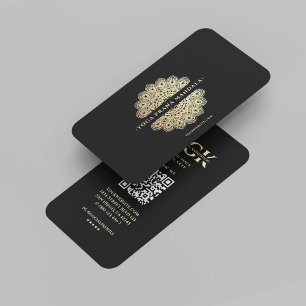 Carte De Visite Médaille de Yoga moderne Monogramme Or noir Mandal