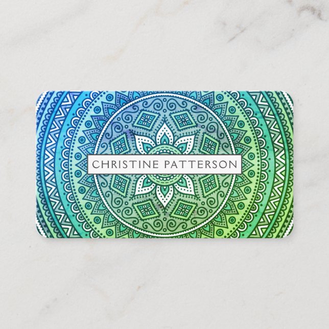 Carte De Visite Médaille de Yoga Vert Motif Mandala (Devant)