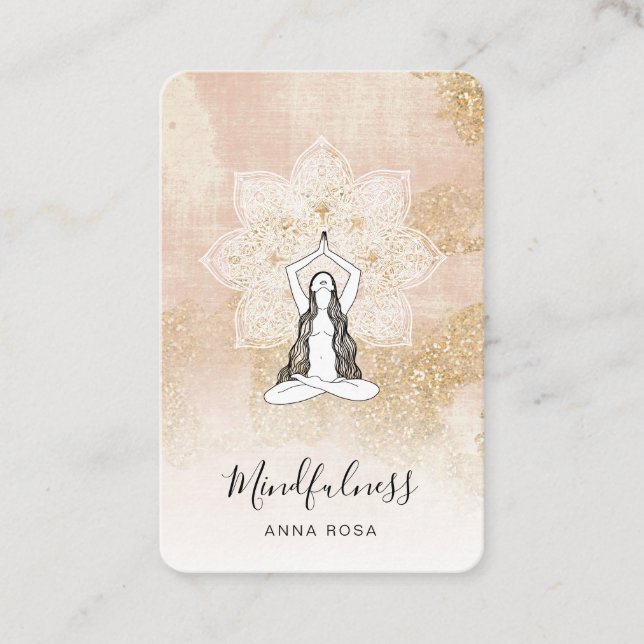 Carte De Visite *~* Médaille Reiki Femme rose Mandala Déesse QR (Devant)